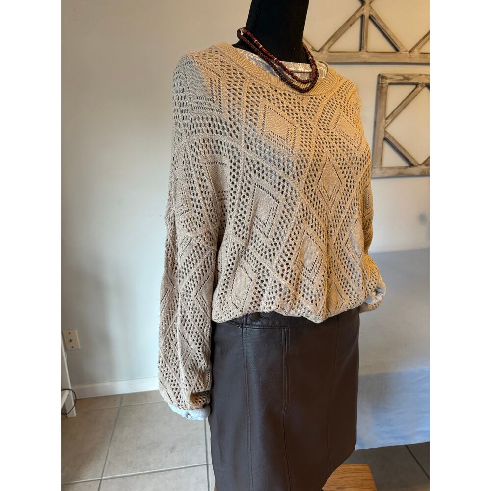 torrid Cream Cropped Open-Knit Diamond Sweater
